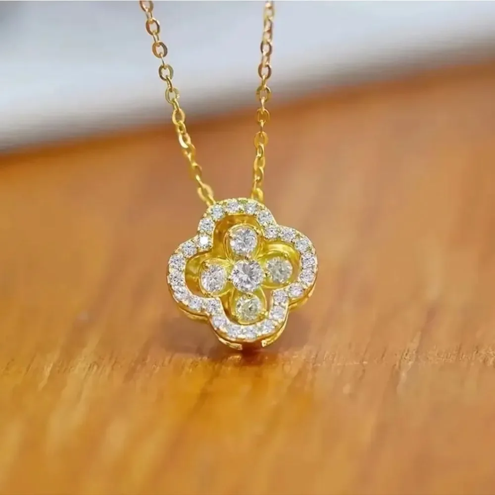 18k Gold Plated Diamond Clover Necklace